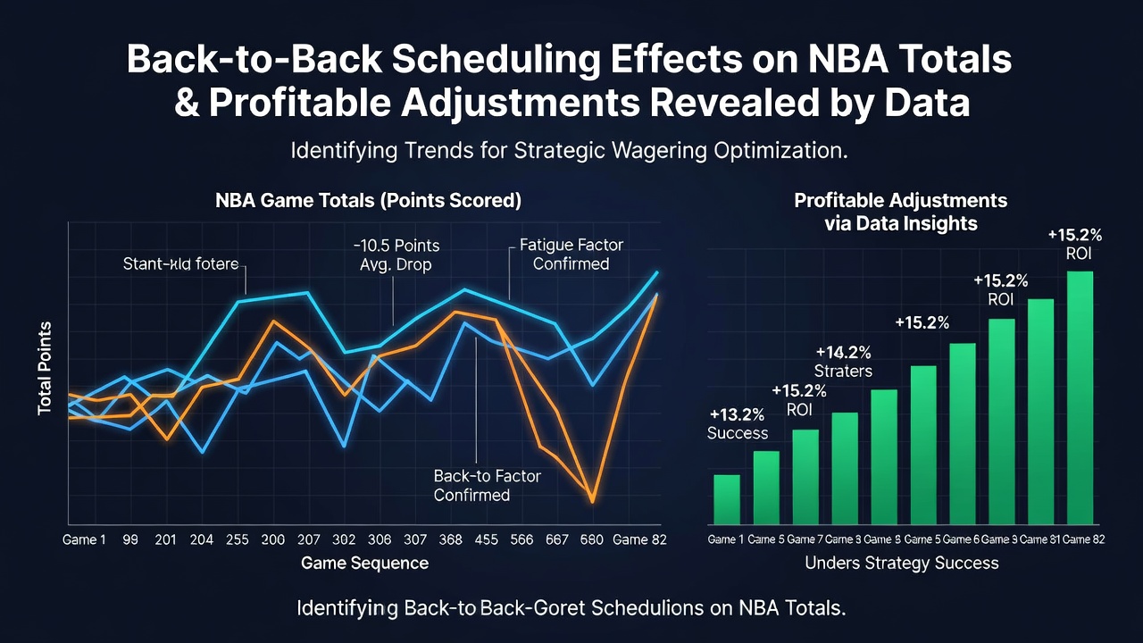 Data charts displaying NBA totals performance in back-to-back games across recent seasons