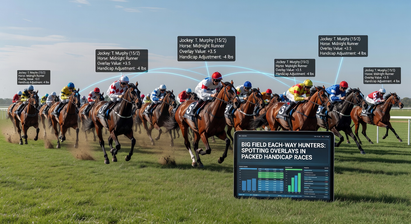 Graph illustrating overlay frequencies and place strike rates in handicap races with 20+ runners, based on multi-year racing data