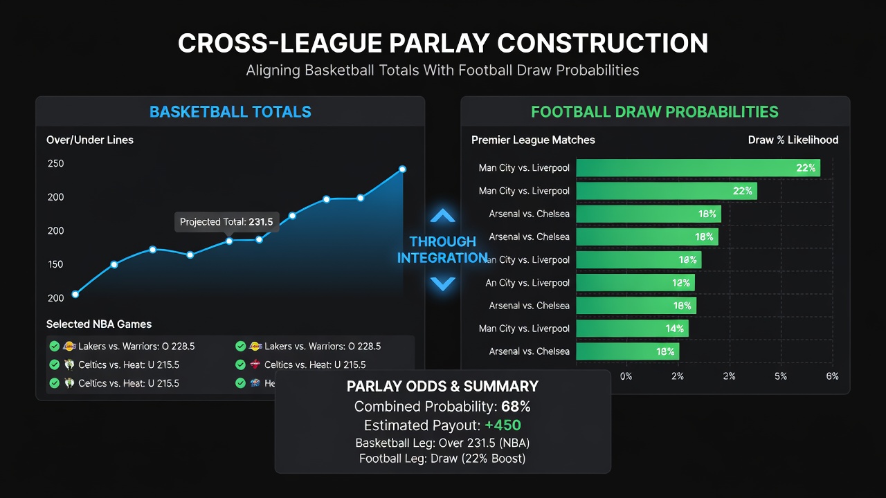 Chart displaying alignment between basketball over/under ranges and football draw percentages across seasonal periods