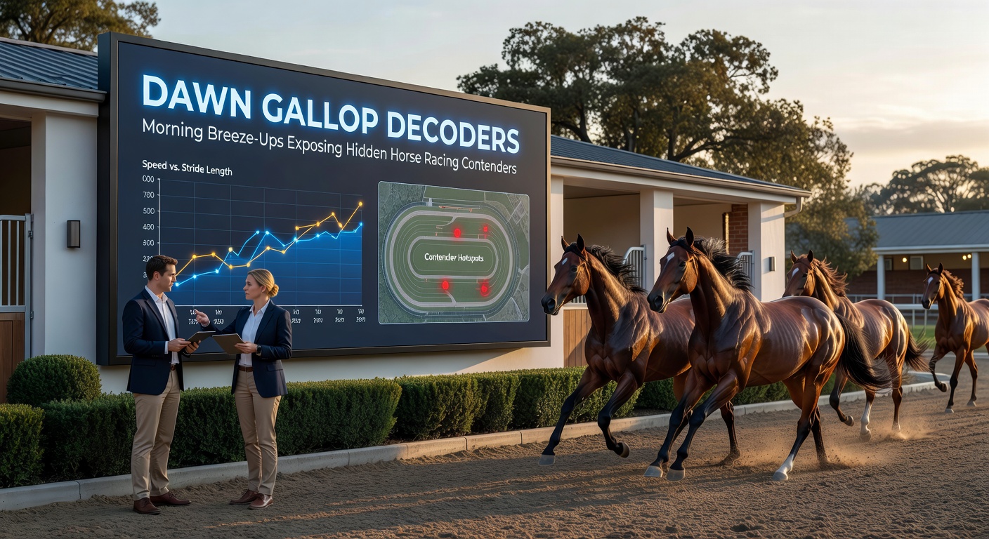 Timers and trainers huddled around a stopwatch during an intense morning breeze-up, capturing a contender's breakout gallop