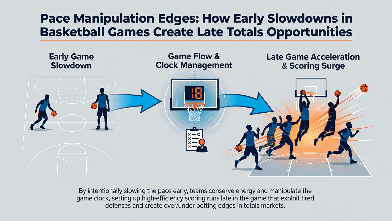 Late-game basketball action showing increased transition speed and scoring after initial slowdowns