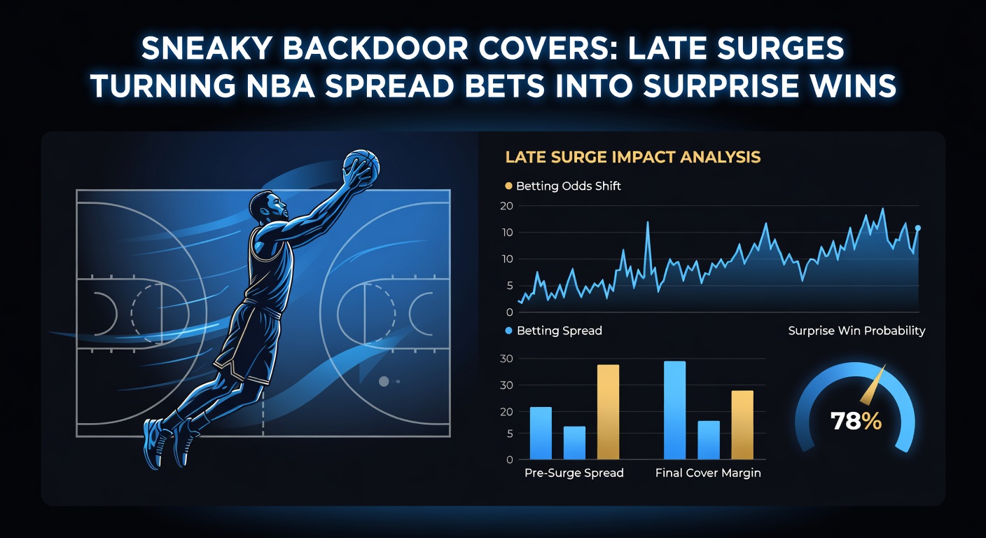Close-up of an NBA scoreboard during a fourth-quarter rally, with the spread line crossed in the final minute amid a bench-led surge