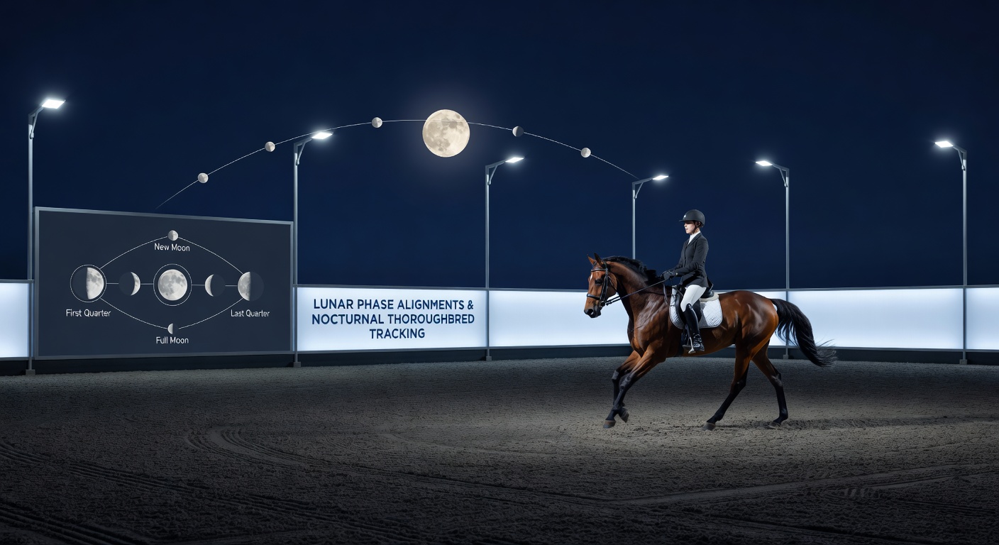 Data visualization showing horse finishing positions aligned with lunar calendar and track lighting metrics