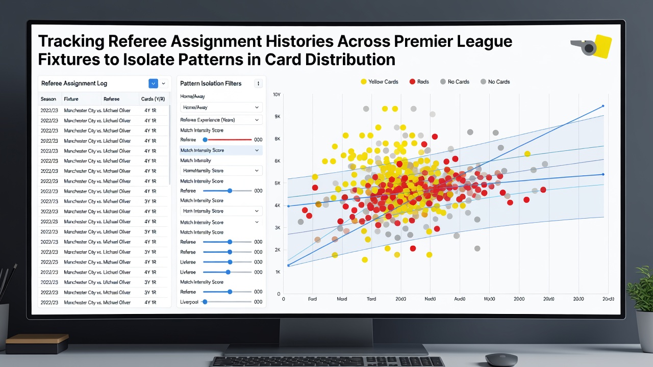 Statistical dashboard displaying card distribution patterns across multiple Premier League seasons